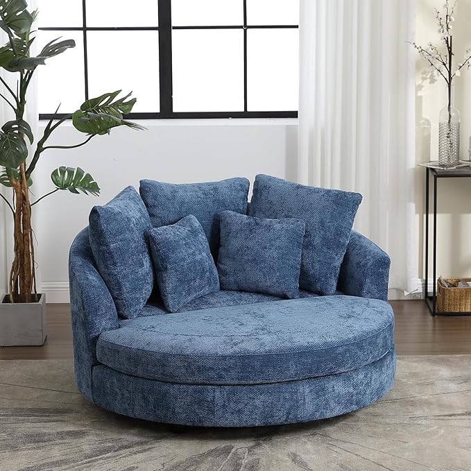 Chifee &amp Vingol 59.8 W Oversized Accent Barrel Chair Large Round Chair with WheelsBlue