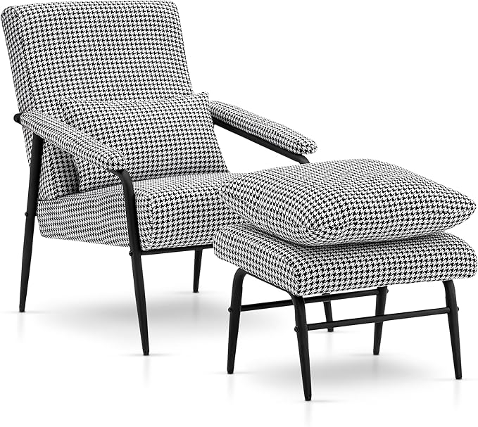 MCombo Modern Accent Chair with Ottoman Soft Fabric Club Armchair Upholstered Leisure Chair for Small Space Living Room &amp Bedroom 4123