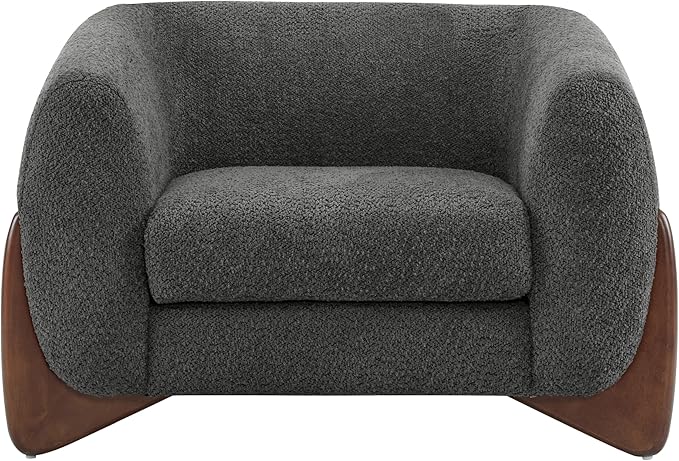Christopher Knight Home Holly Modern Boucle Fabric Upholstered Club Chair for Living Room Home Office Apartment Relaxing Chair with Removable Cushion and Birch Wood Legs Dark Gray + Walnut