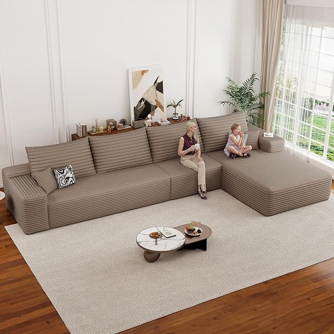 135.5 Cloud Sectional Couch with L-Shape Chaise Corduroy Boneless Couch for Living Room Modern Memory Foam Sofa with Deep SeatNo Assembly Required(BlackRight Facing Chaise)