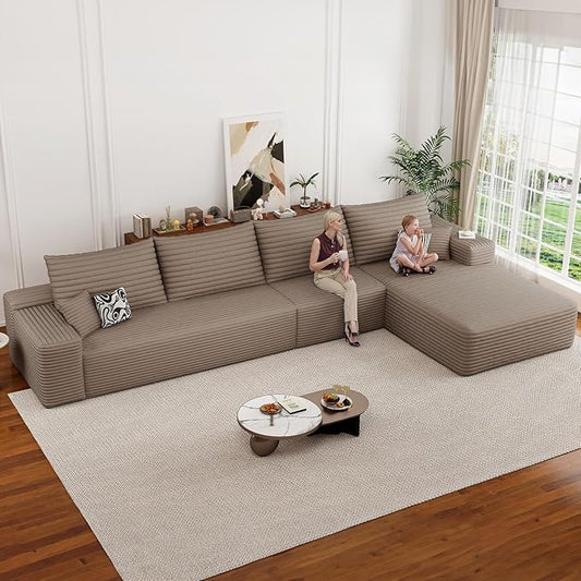 135.5 Cloud Sectional Couch with L-Shape Chaise Corduroy Boneless Couch for Living Room Modern Memory Foam Sofa with Deep SeatNo Assembly Required(BlackRight Facing Chaise)
