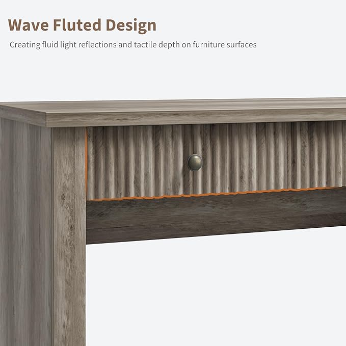 GAOMON 54'' Fluted Home Office Desk with Storage Modern Executive Desk with Charging Station Wooden Computer Desk with Drawers for Storage File Writing Desk for Study Living Room Bedroom