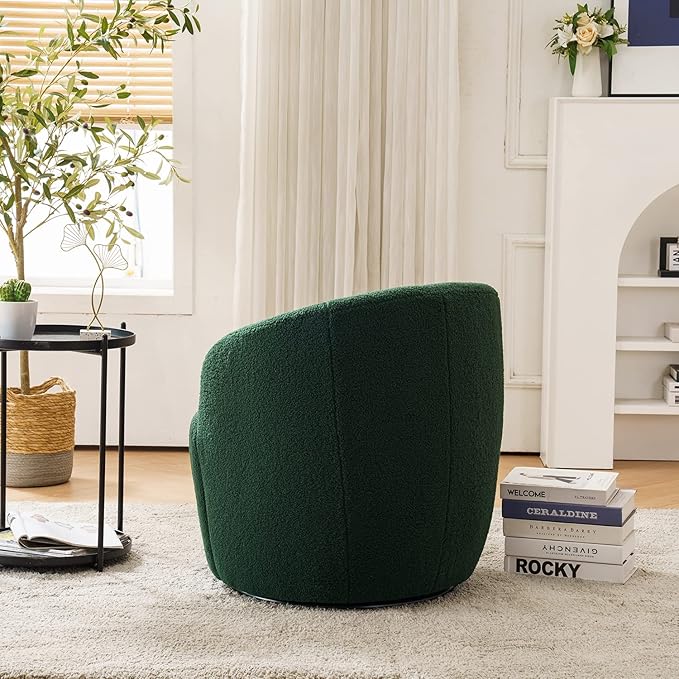 Swivel Chair Barrel Accent Sofa Modern Teddy Fabric Club 360 Degree Small Leisure Arm Chair for Nursery Living Room Hotel Bedroom Office Lounge Green 25.6D x 25.6W x 27.56H Inch