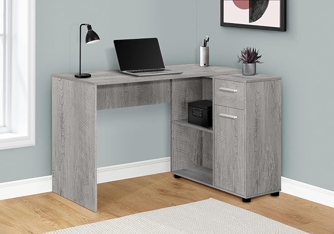 Computer Desk Home Office Corner Storage Drawers 46 l L Shape Work Laptop Grey Laminate Contemporary Modern PE739
