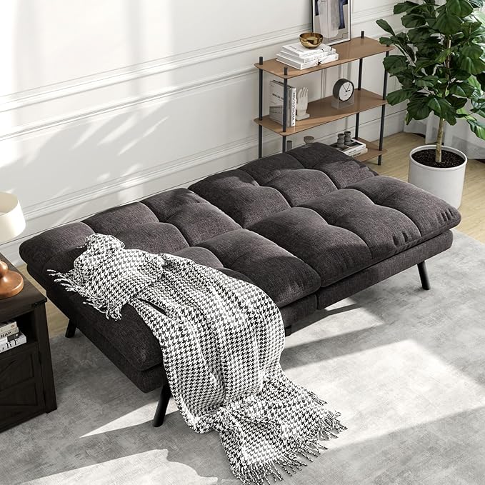 MUUEGM 68 Futon Sofa Bed with Memory FoamFuton Couch with Adjust Backrest Couches Bed for Living RoomStudios Apartments Dormitories Offices and Game RoomsBlack