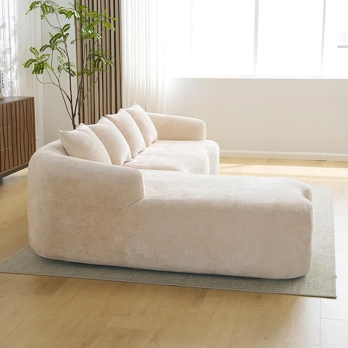 KEIKI 104.7 Cloud Sofa L-Shape Sectional Sofa with Curved Chaise Futon Sofa Couch Folding Mattress for Living Room Guest BedroomNo Assembly Required Beige