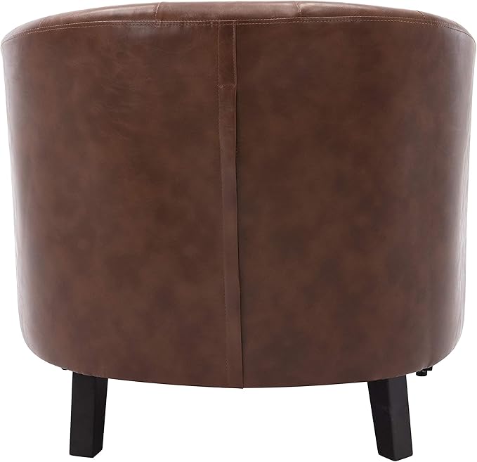 Generic PU Leather Tufted Barrel ChairTub Chair for Living Room Bedroom Club Chairs Dark Brown