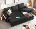 Sleeper Sofa Couch with Pullout Bed 83.5'' L Shaped Convertible Sofa Bed Couches for Living Room Small Apartment Pull Out Couch with USB Storage Chaise Cup Holder Linen Fabric Black