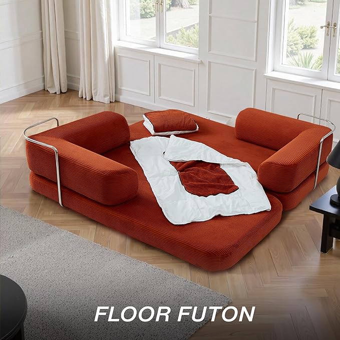MYFUNSHOP Sleeper Sofa Bed4-in-1 Convertible Folding Boneless CouchFoldable Love Seat with Blanket Pillow Corduroy Floor Futon Couch for Living RoomBedroomLounge Studio