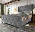 Queen Size Bed Frame with 56 Headboard - Velvet Upholstered Wingback Platform Bed Frame Noise Free Sturdy Wooden Slat Support (Deep Gray Queen)