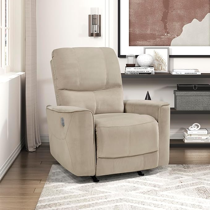 Lexicon Power Recliner Chair Living Room Velvet Reclining Sofa Chair Home Theater Seating Power Rocker Recliner Sofa Chair for Living Room/Office/Apartment Light Brown