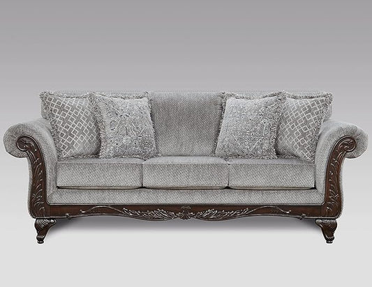 Hernen Carved Wood Frame Sofa Gray