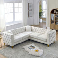 Antetek L Shaped Couches for Living Room Modern Button Tufted Velvet Sofa Couch with Square Armrests Inlaid with Gold Nail Heads Upholstered Corner Sofas for Living Room Office Apartment Beige