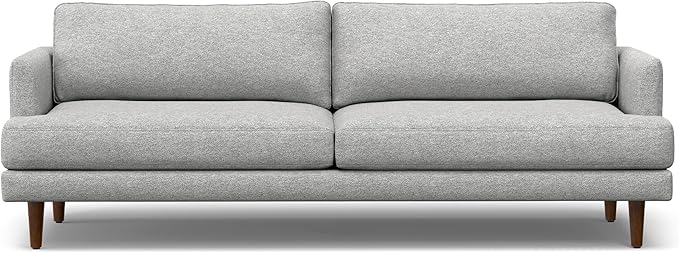 SIMPLIHOME Livingston 90-inch Wide Sofa in Mist Grey Woven-Blend Fabric Handcrafted Mid-Century Modern Oversized 3-Seater Couch Sofa for Living Room or Family Room Solid Wood Frame