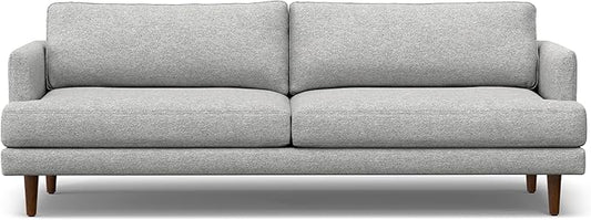 SIMPLIHOME Livingston 90-inch Wide Sofa in Mist Grey Woven-Blend Fabric Handcrafted Mid-Century Modern Oversized 3-Seater Couch Sofa for Living Room or Family Room Solid Wood Frame