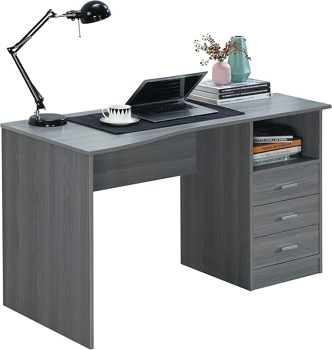 51 Classic Computer Desk with Drawers 3-Drawer Home Office Desk with Storage Grey
