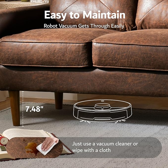 ovios Luxury 3 Seater Sofa with Faux LeatherMid-Century Modern Couch with Comfortable ArmrestComfy Couches with Deep SeatSmall Sofas for Living Room Bedroom (Dark Brown)