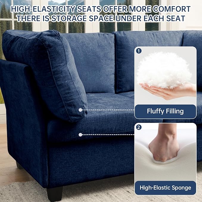Modern Sofa Modular sectional Cloud Couch with 2 Ottomans 6-seat Chenille deep-seat with Storage and 6 Pillows for Living Rooms bedrooms and Apartments (Orchid 2Seater+2Ottoman)
