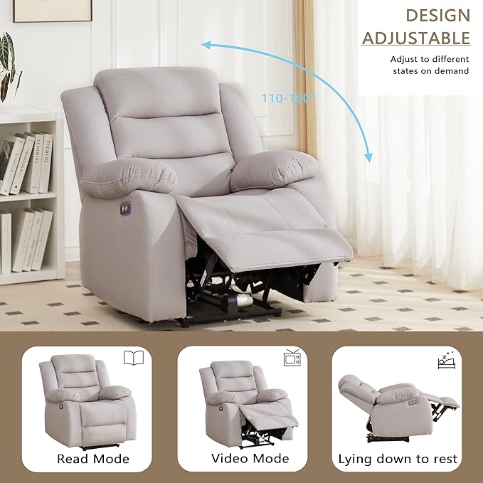 Power Recliner Chair Recliner for Adults Upholstered Soft Fabric Reclining Sofa Chair for Living Room (Gray)