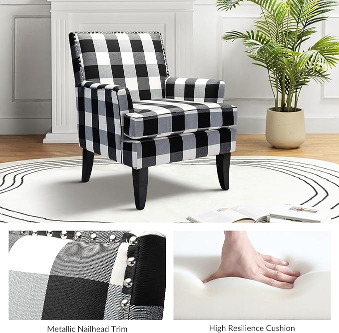 High Back Accent Arms Chair Modern Accent Chair with Wooden Legs Reading Chair with Padded Armrest and Comfortable Cushioned Seat for Living Room Bedroom