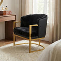 Modern Accent Chair with Gold Metal Frame Cozy Armchair Upholstered Reading Chair with Ergonomic Curved Backrest for Living Room Office (Black-36)