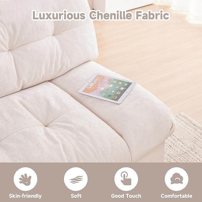 80 Chenille Cloud Deep Seat Overstuffed Couches for Living Room Cozy Comfy Cloud Sofa with Solid Wood Frame Modern Loveseat Sofa Couch for Small Spaces Pillow-Designed Armrest Couch Beige