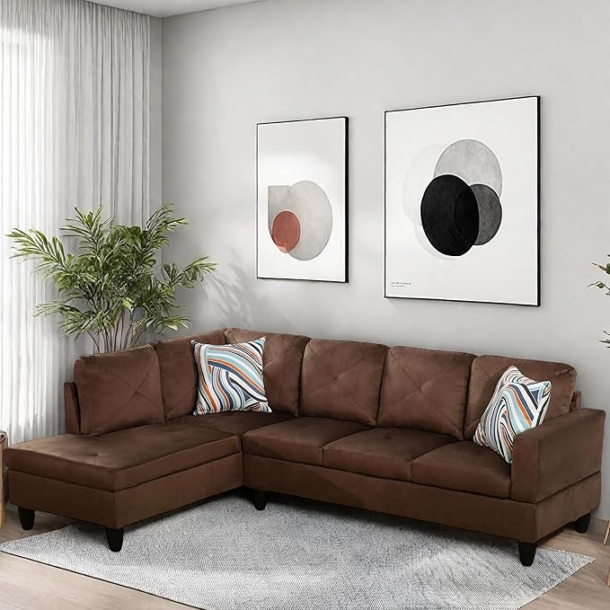 L Shaped Couch Modular Sectional Sofa with Chaise Modern Modular Sofas Furniture Sofa Couches for Living Room/Apartment/Office/Bedroom Brown