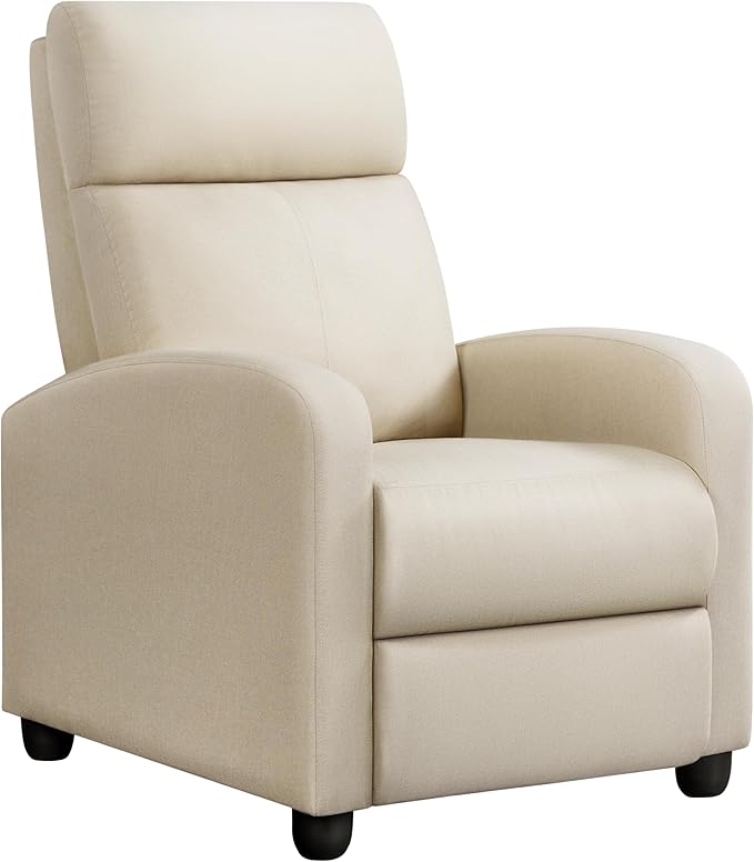 Yaheetech Modern Fabric Recliner Chair Sofa Adjustable Single Sofa with Thicker Seat Cushion and Backrest for Living Room Home Theater Beige