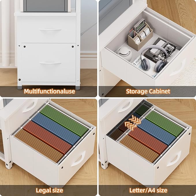 Office Desk L Shape with File Drawers&ampPower OutletYOUNGAR 69.3 Inch Reversible L Shaped Computer DesksCorner L Shape or Long Desk Set up Monitor Stand &ampStorage Shelves LED Lights&ampCPU Sta