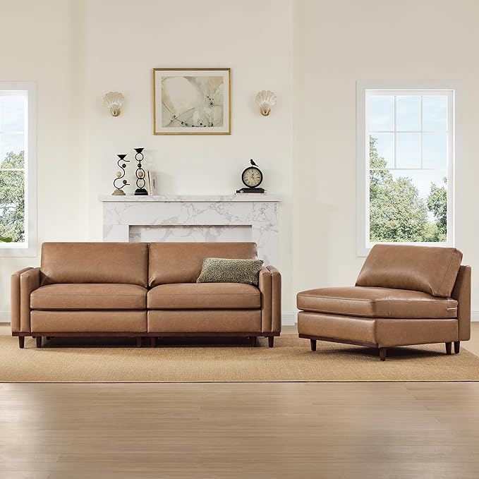 CHITA Modern Down Filled Upholstered Middle Armless Sofa for Sectional Modular Couch Faux Leather in Camel