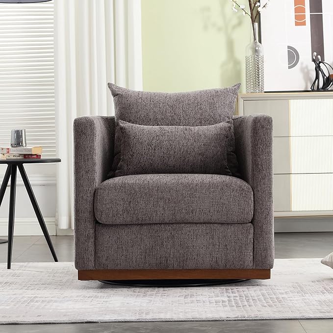 JOSHEN 31.5 Chenille Swivel Barrel ChairModern Accent Sofa ChairClub ChairLeisure Arm Chair for Living RoomBedroomOfficeDark Gray