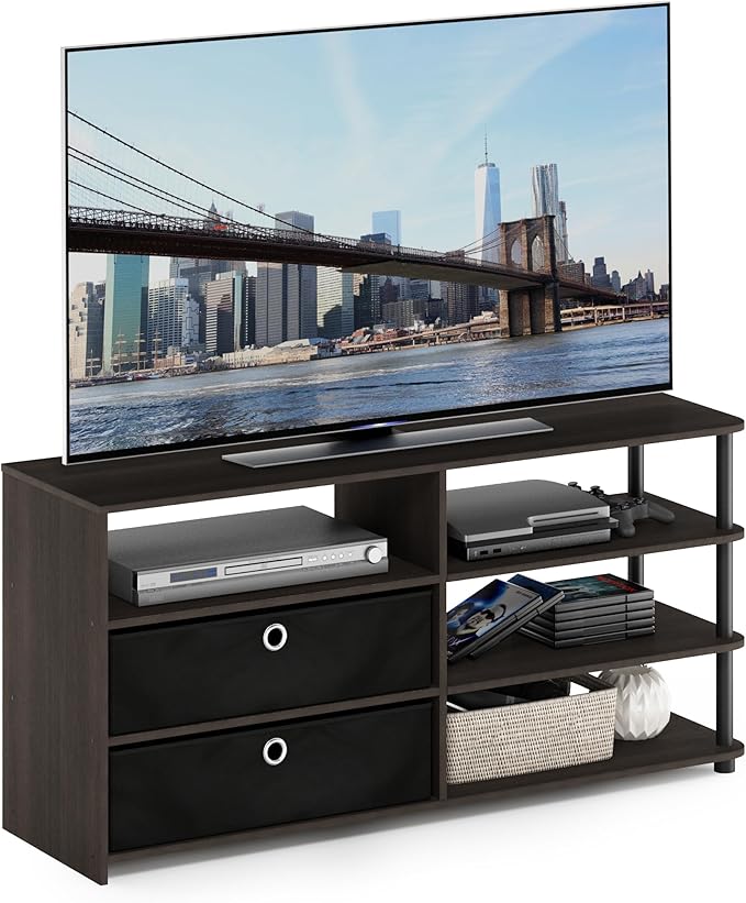 Furinno JAYA Simple Design TV Stand for up to 55-Inch with Bins Walnut