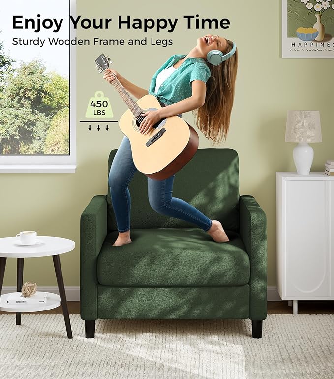 Sofa Reading Chair33 Accent Chair for Bedroom Tool-Free Setup Living Room Accent Chairs Comfy Arm Chairs Living Room All-Wood Reading Nook Green