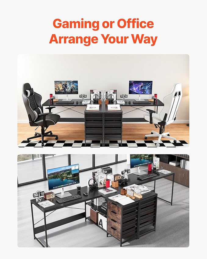 VEVOR L-Shaped Computer Desk 59-inch Reversible Corner Gaming Desk with Drawers &amp Storage Shelves Modern Stylish PC Table Sturdy Work Workstation for Home Office - Easy to Assembly