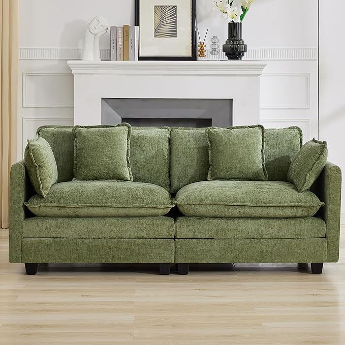 76'' Cloud Deep Seat Loveseat Upholstered Chenille Modular 2-Seats Sectional Sofa Couch Modern Comfy Settee Loveseat for Living Room Set Small Apartment Green