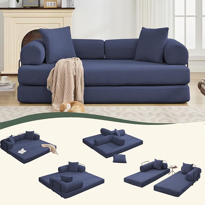 MYFUNSHOP Sleeper Sofa Bed4-in-1 Convertible Folding Boneless CouchFoldable Love Seat with Pillow Corduroy Floor Futon Couch for Living RoomBedroomLounge Studio