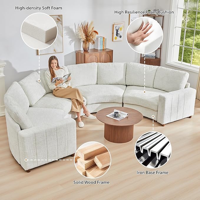 Cream Cloud Curved Accent Couch Set of 2 Reading Chair Big Comfy and Soft Memory Foam 30.31'' Deep Mid-Century Modern Accent Chair for BedroomOfficeSmall SpaceDormApartment - White