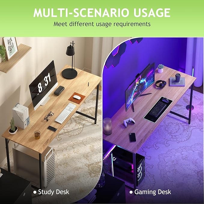 55 Inch Office Desk Modern Simple Style Computer Desk and Study Table with Sturdy Metal Frame Writing Work Desk for Home Office Gaming Desk for Gaming Room Nature