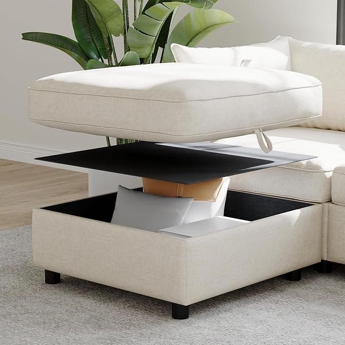 Oversized Modular Storage Sectional Sofa Customizable Seating Group Sofa&ampCouch Convertible Lounge Sleeper Chaise Daybed with Movable Seat L-Shaped Chenille Upholstered Sofa Couch for Living Room