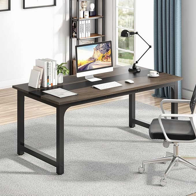Tribesigns 63” Executive Desk Large Office Computer Desk with Thicken Frame Modern Simple Workstation Business Furniture for Home Office Vintage Grey/Black