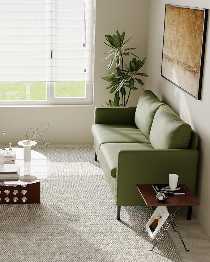 TYBOATLE Faux Leather Modern Small Couches for Small Spaces Comfy Upholstered Love Seat for Bedroom 2 Seater Mini Couch for Apartment Dorm Office Green