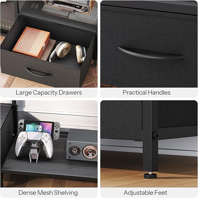 HOOBRO LED TV Stand with Storage LED Entertainment Center with Open Shelves and Drawer Fits TVs up to 55 Television Stand for Living Room Bedroom Black BB123DDS01G1