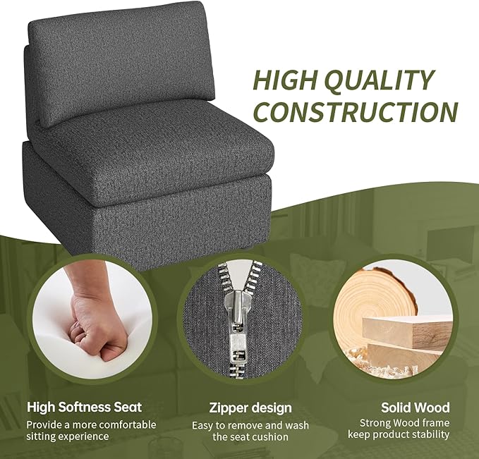 PayLessHere Sofa Couch Convertible Sofa 1-Seat Sofa Modular Sectional Sofa Couch for Living Room Bedroom OfficeDark Gray