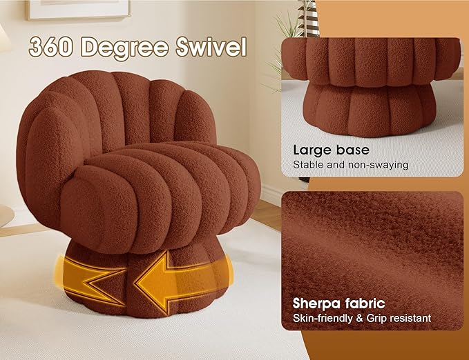 Teddy Fleece Swivel Vanity Chair - Armless Padded Accent Desk Chair for Bedroom Living Room Orange