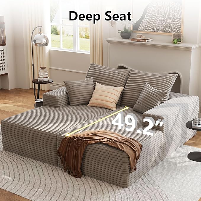Oversized Double Chaise Lounges Indoor - 74.8 Upholstered Boneless Cloud Stupendous Oversized Chaise Lounge Couch Luxury Sofa Bed Deep Seat - Plush Corduroy Lounge Chair2 PiecesCamel