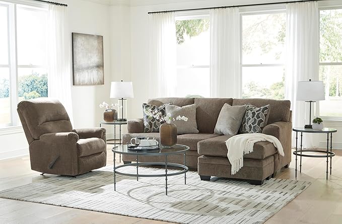Signature Design by Ashley Stonemeade Casual Right-Arm Facing Sofa Chaise with 4 Toss Pillows Dark Brown