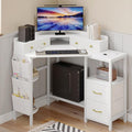 Corner Desk with 6 Drawers Shelves for Small Space Computer Desk with Power OutletsGaming Desk with Printer Monitor Stand Storage for Home Office Workstation Writing Table (White 31.5)