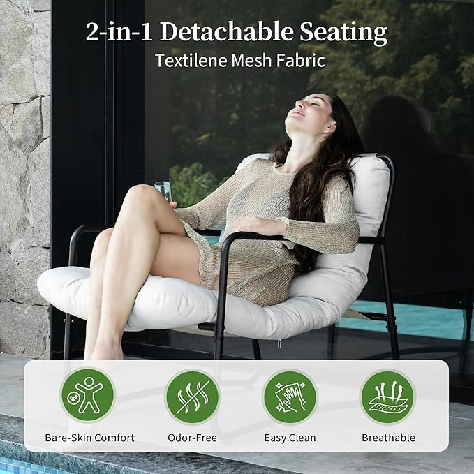 Accent Chair with Ottoman Modern Lounge Accent Chair with Armrests Living Room Chair Reading Armchair with Footrest &amp Soft Cushion for Bedroom Balcony Lounge Reading Room Beige