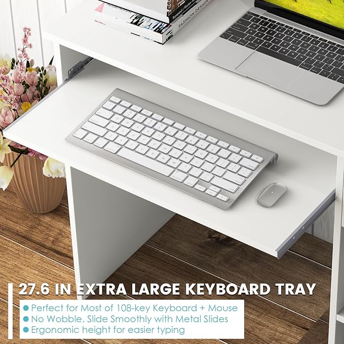 HAPPYGRILL Computer Desk with Monitor Stand Home PC Office Desk with Keyboard Tray Drawer &amp CPU Stand Study Writing Desk Home Workstation Desk with Display Shelf