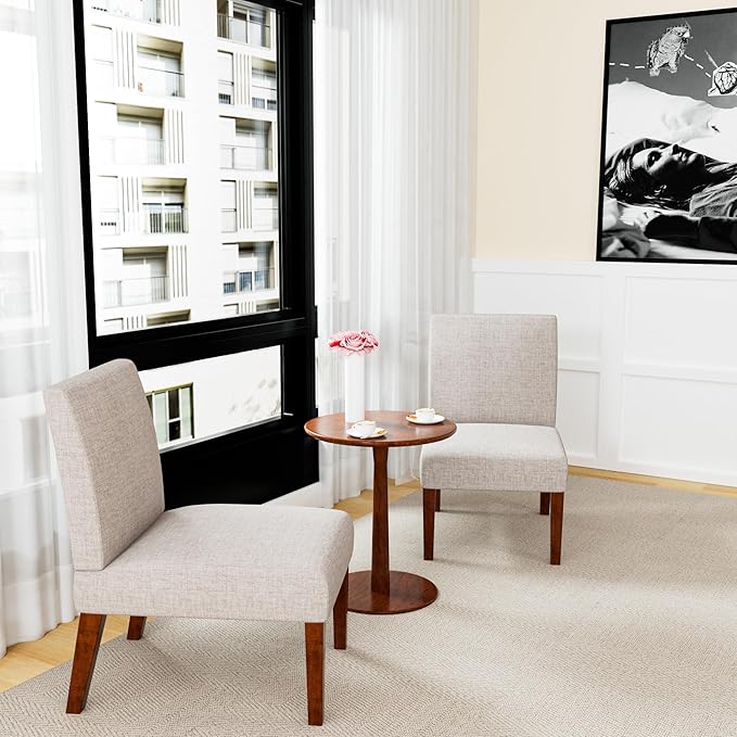 Coffee Table with 2 Fabric Accent ChairsCorner Side ChairVanity Chair for BedroomLounge RoomLiving Room Beige
